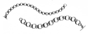 ROUND $240 each-sterling silver bracelet with sanding disk texture on tubes (7 1/2" long)
